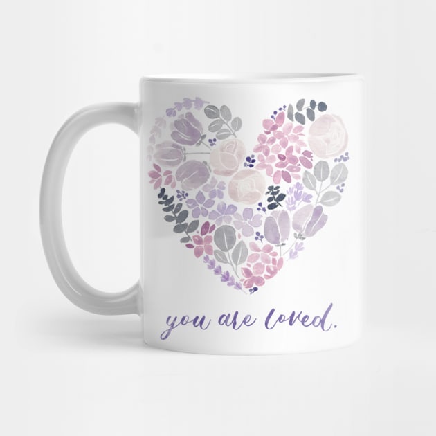 Purple Floral Heart "You are Loved" Watercolour Painting by Flowering Words